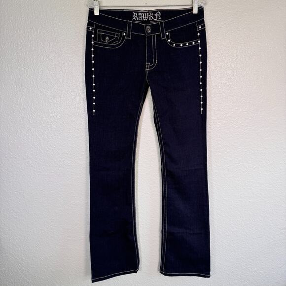 Rawkn Y2K Jeans Womens 28 Skull Studded Low Rise Denim Key Closet Skater Rocker - Picture 2 of 14